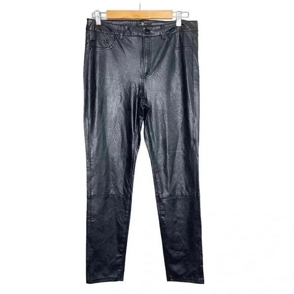 7 for All Mankind Black Vegan Faux Leather Skinny High Rise Leggings Size Large - Picture 2 of 11